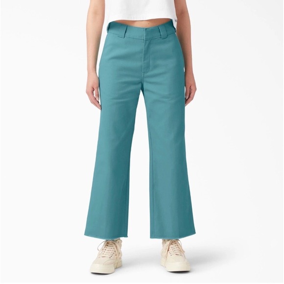 Dickies Pants - Dickies Women's Twill Cropped Ankle Pants Teal Blue High Rise Wide Leg size 16R